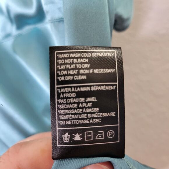 BB Dakota Teal Satin Silky Short Sleeve Chest Pocket Lounge Boxy Top Size Large - Picture 6 of 7